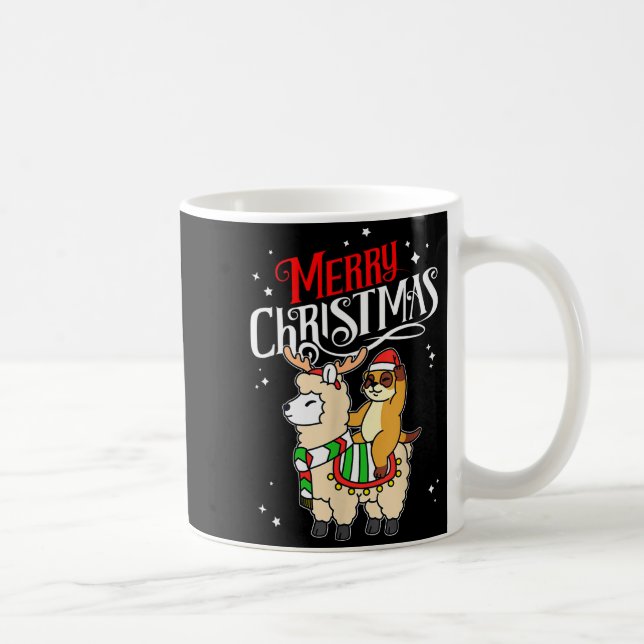 Taza De Café Meerkat Merry Christmas Reindeer Llama Riding Meer (Derecha)