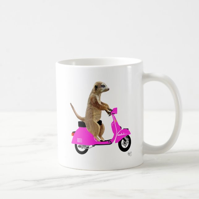 Taza De Café Meerkat sobre el ciclomotor rosado (Derecha)