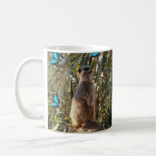 Taza De Café Meerkat Y Mariposas Azules,