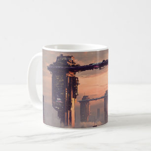 Taza De Café Megaestructuras flotantes futuristas sobre la ciud