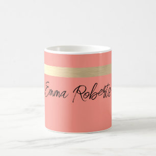Taza De Café Mejillas Rosadas Hoja Dorada Rústico Falso
