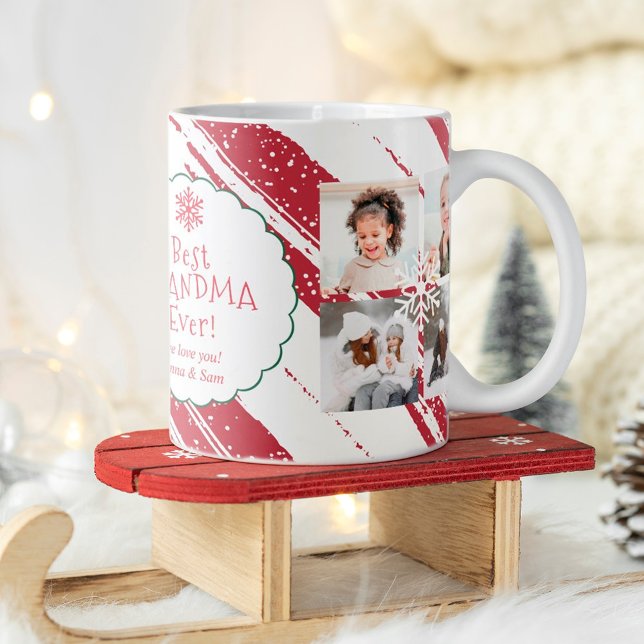 Taza De Café Mejor abuela 5 fotos Chrsitas rayas nieve rojo (Subido por el creador)