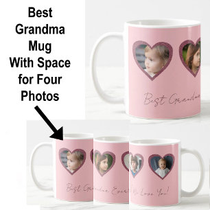 Taza De Café Mejor Abuela Corazones Rosados Cuatro Niños Colaje