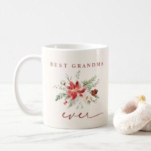 Taza De Café Mejor Abuela del Mundo Poinsettia Follaje Navidad