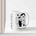 Taza De Café Mejor advertencia de hombre al novio<br><div class="desc">Humor del servicio de la iglesia. El hombre mejor, o Groomsman, en un Boda le dice al novio que tenga cuidado al responder a los votos Bodas, ya que el vicario tiene que tomar su primera respuesta. Gracioso personalizado boda del caricaturista británico Nigel Sutherland. Regalo para un sacerdote o un...</div>