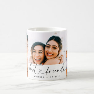 Taza De Café Mejor Amigos BFF Elegante Modern Heart Script Phot
