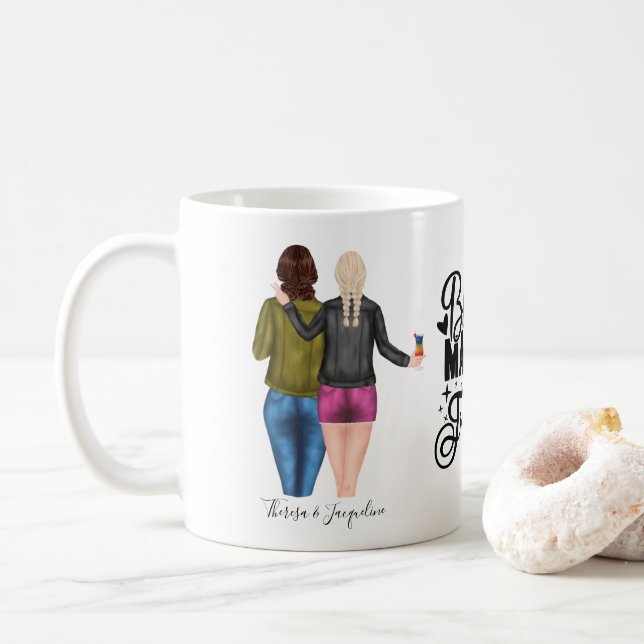 Taza De Café Mejor Amigos de Blonde Brunette Personalizado (Con donut)