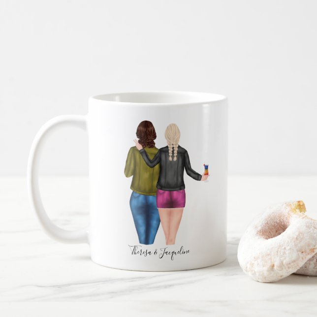 Taza De Café Mejor Amigos de Blonde Brunette Personalizado (Con donut)