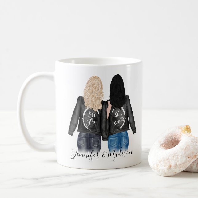Taza De Café Mejor Amigos Personalizado Hair BFF Besties Friend (Con donut)