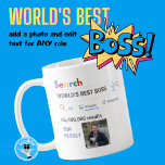 Taza De Café MEJOR BOSS DEL MUNDO - Funny Top Image Search Resu<br><div class="desc">La mejor peluca de regalo de Novedad personalizada del motor de búsqueda de Personalizable del mundo. Perfecto para CUALQUIER persona (simplemente añada su nombre y título de premio) para CUALQUIER ocasión. Puedes editar el texto para que este premio sea para los mejores del mundo, número 1, número 1, más grande,...</div>