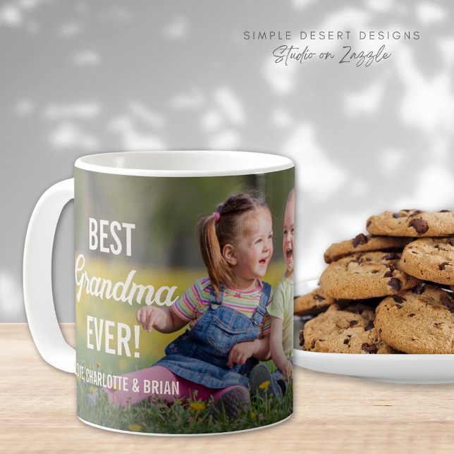 Taza De Café Mejor café de la abuela con foto completa (Cute Best Grandma Ever Photo Mug Gift for Grandmother on Mother's Day Birthday or Grandparents Day)
