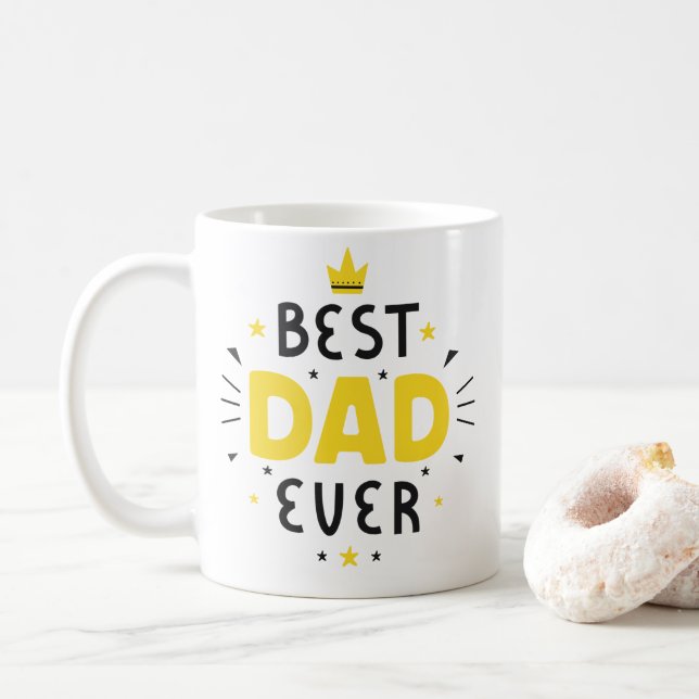 Taza De Café Mejor Café De Papá Negro Y Amarillo (Con donut)