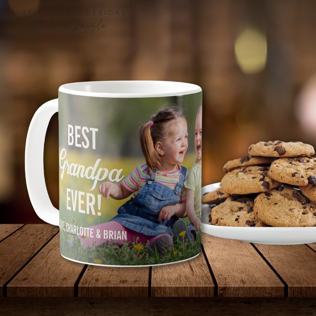 Taza De Café Mejor café del abuelo con foto completa (Cute Best Grandpa Ever Coffee Mug for Granfather on Father's Day Grandparents Day or Birthday)