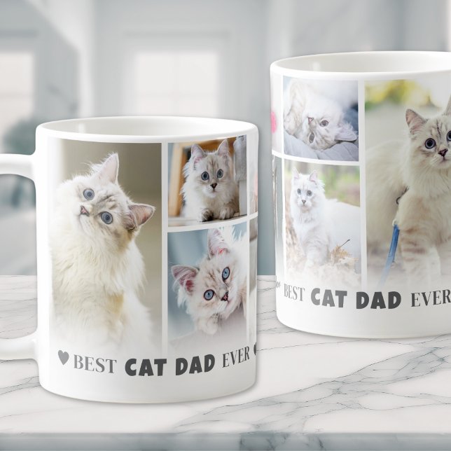 Taza De Café Mejor Collage de fotos de Mascota de Cat Dad (Best Cat Dad Pet Photo Collage Coffee Mug)