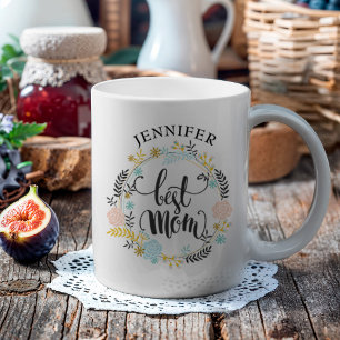Taza De Café Mejor Corona Floral Leída de Mano de Mamá