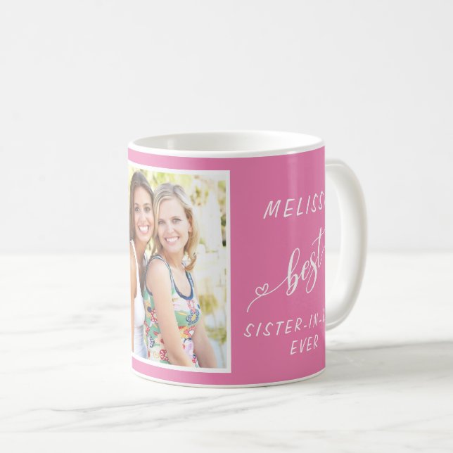 Taza De Café Mejor cuñada foto personalizada rosa (Anverso derecho)