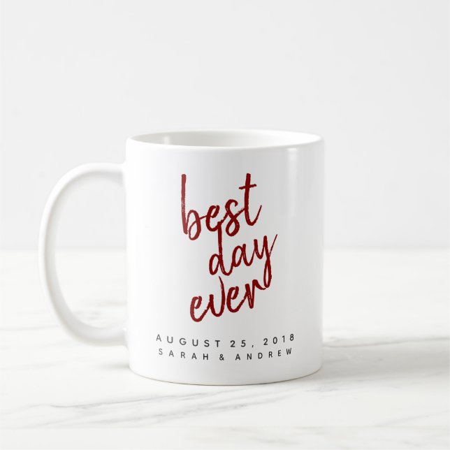 Taza De Café Mejor Día Boda Rojo Café Mug (Izquierda)