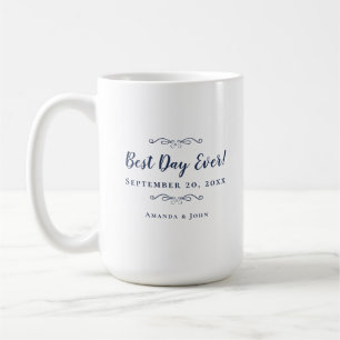Taza De Café Mejor Día De Todos Azul Marino Elegante Boda Recié
