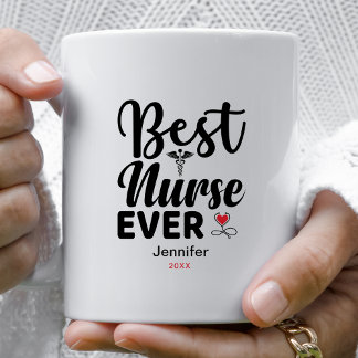 Taza De Café Mejor Enfermero Caduceus Corazón Personalizado