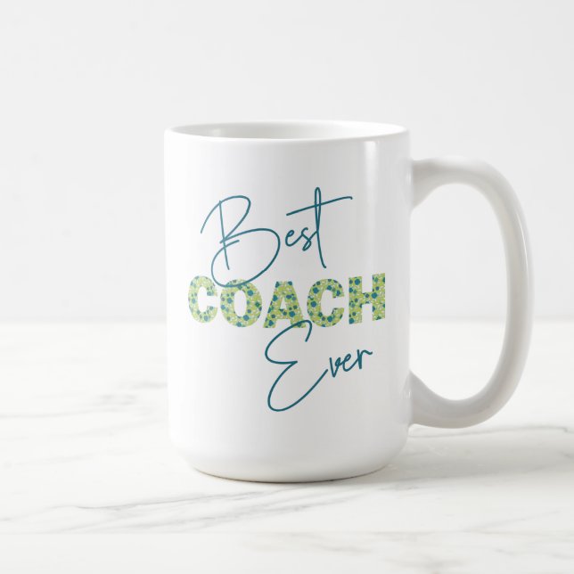 Taza De Café Mejor entrenador de texto floral Verde azulado per (Derecha)
