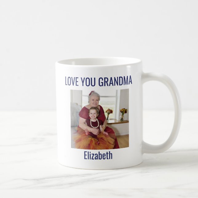 Taza De Café Mejor foto de la abuela del mundo votada, azul bla (Derecha)