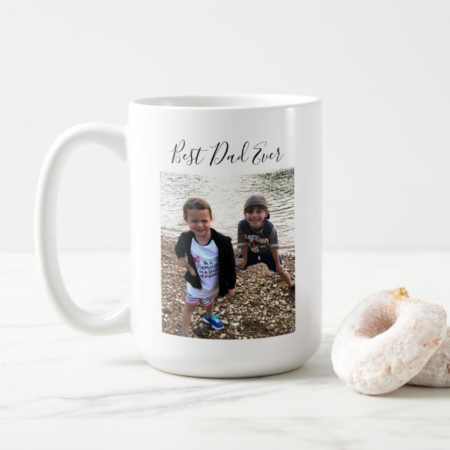 Taza De Café Mejor foto de papá Personalizado caligrafía modern (Con donut)
