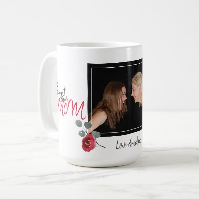 Taza De Café Mejor foto floral acuarela del día de la madre (Anverso izquierdo)