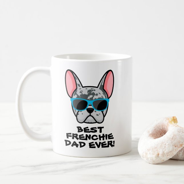 Taza De Café Mejor Frenchie Dad Día del Padre Azul Merle French (Con donut)