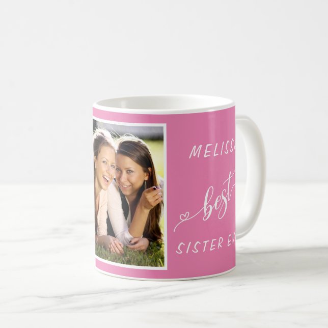 Taza De Café Mejor Hermana Foto Personalizada Rosa (Anverso derecho)