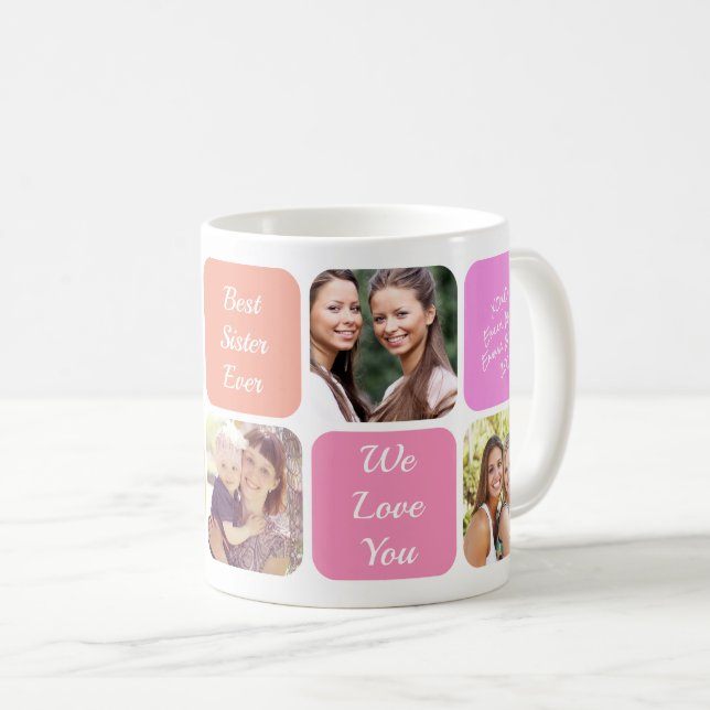Taza De Café Mejor Hermana Fotos Personalizadas Naranja Rosa (Anverso derecho)