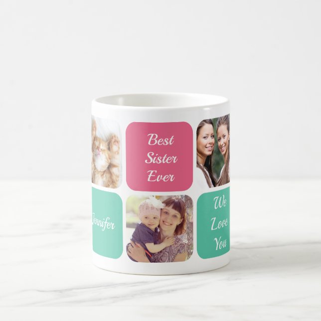 Taza De Café Mejor Hermana Fotos Personalizadas Nunca Pink Gree (Centro)