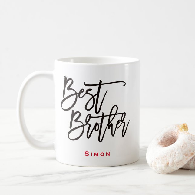 Taza De Café Mejor Hermano Black Script Typography Red Name Gif (Con donut)