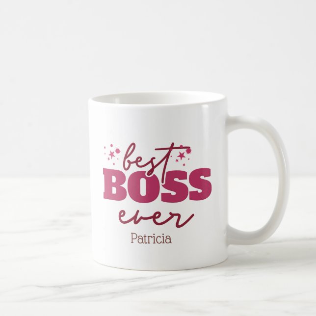 Taza De Café Mejor Jefe de Letras Rosa Personalizadas (Derecha)