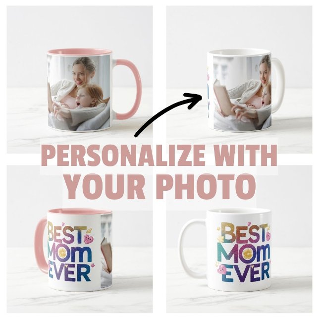 Taza De Café Mejor Madre Corazón y Flores (best mom ever personalize mom mug flowers hearts)