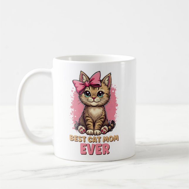Taza De Café Mejor Madre Gata, Divertida Madre Gata Tabby (Izquierda)