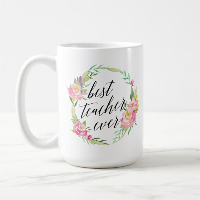Taza De Café Mejor Maestría en Acuarela Floral (Izquierda)