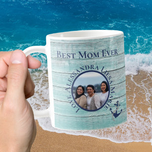 Taza De Café Mejor Mamá Ancla Náutica De Madera Verde azulada