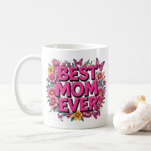 Taza De Café Mejor Mamá Cita Mariposas Flores Rosa