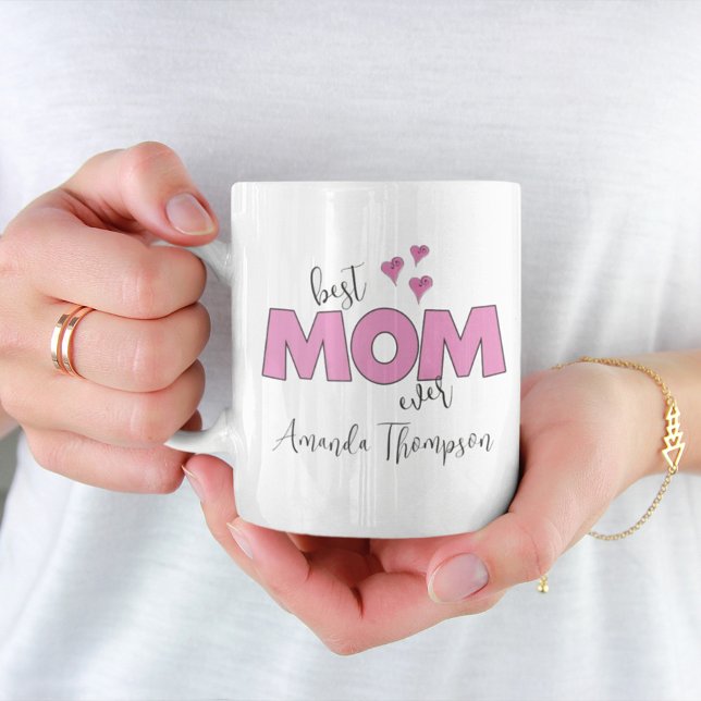 Taza De Café Mejor Mamá Con Estilo Rosa Y Simple Personalizado (Subido por el creador)