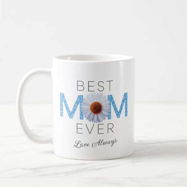 Taza De Café Mejor Mamá Con Imagen Daisy Impresión (Azul V2) (Izquierda)