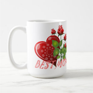 Taza De Café Mejor mamá, corazón rojo y hojas verdes