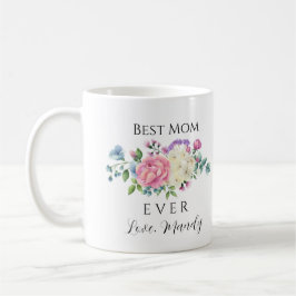 Taza De Café Mejor Mamá De Flora Rosa Y Blanca