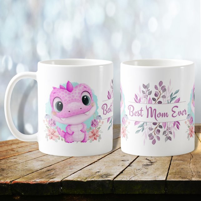 Taza De Café Mejor Mamá De La Flora De Dinosaurio Rosa (Subido por el creador)