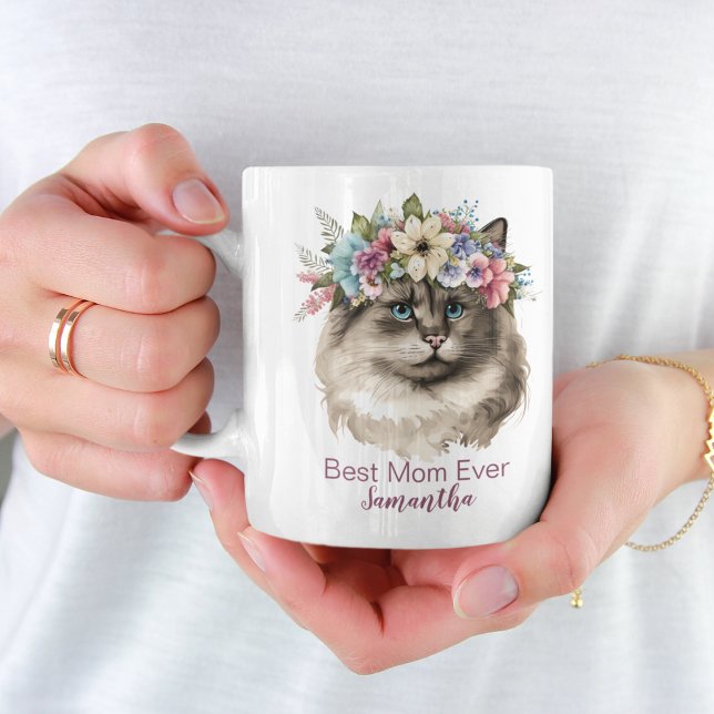 Taza De Café Mejor Mamá De Un Gato De Acuarela Floral (Subido por el creador)
