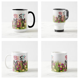 Taza De Café Mejor Mamá del Mundo Tulipanes de Moda Modernos