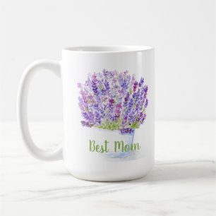 Taza De Café Mejor Mamá Floral Lavanda Acuarela Pintada a Mano