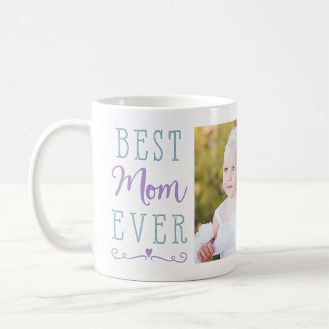 Taza De Café Mejor Mamá, Foto Verde azulada Personalizado Púrpu (Izquierda)