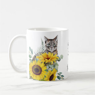 Taza De Café Mejor Mamá Gata Girasoles Floral