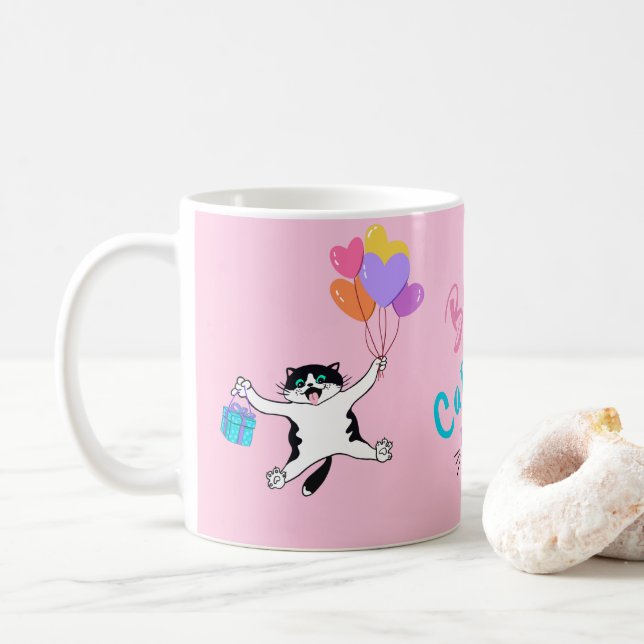 Taza De Café Mejor Mamá Gata Rosa Personalizada (Con donut)