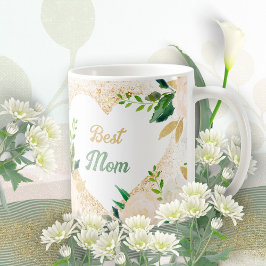 Taza De Café Mejor Mamá Glitter Dorado Hojas de Rosa Floral Rom